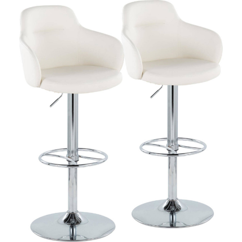 Boyne Adjustable Swivel Bar Stool in Chrome & White Leatherette (Set of 2)